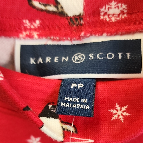 Karen Scott Red Penguin Print Turtleneck Shirt - Picture 3 of 4